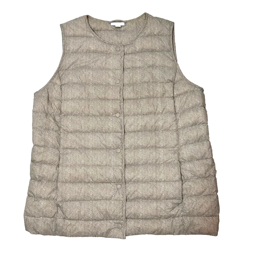 J Jill Lightweight Down Puffer Vest Women M Soapstone Collarless Snap Front i